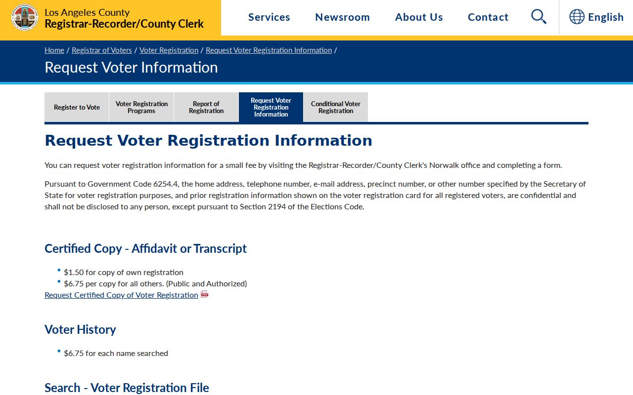 Glendora voter registration records LA County voter information request page