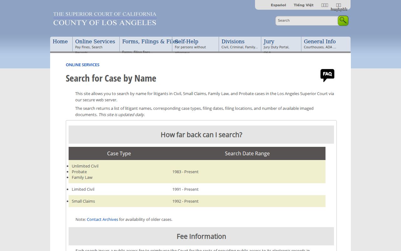 Glendora people search using Los Angeles Superior Court name search