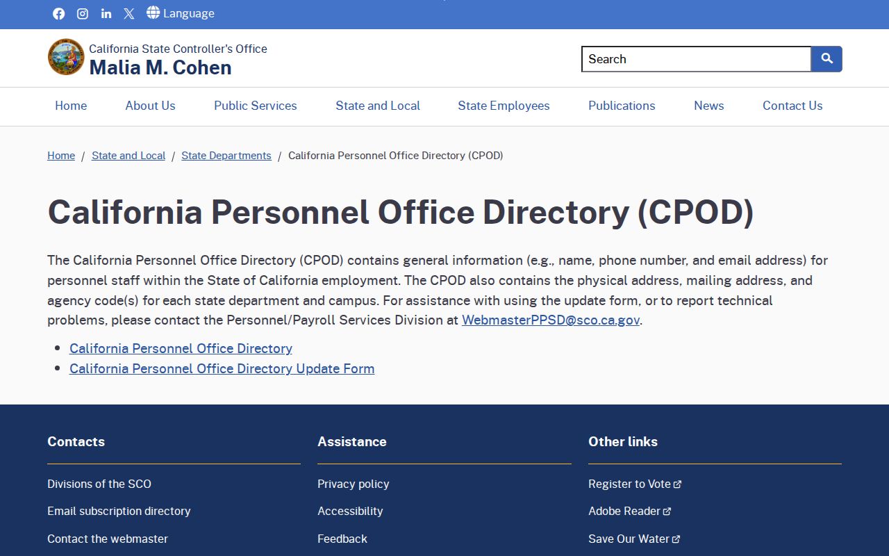 Glendora people directories California Personnel Office Directory page