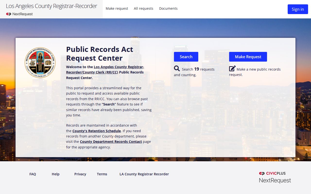 Glendora public records RRCC NextRequest CPRA portal