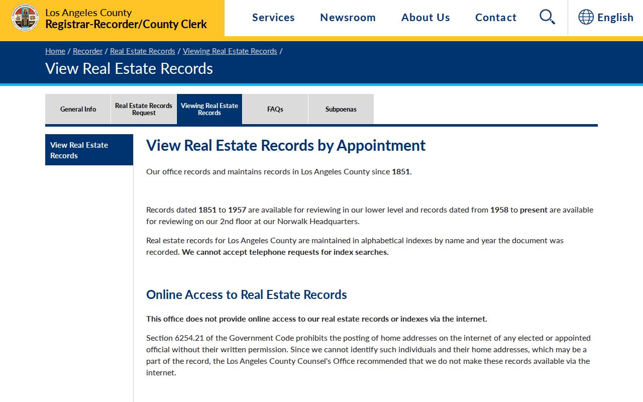 Glendora public records RR/CC real estate records viewing page